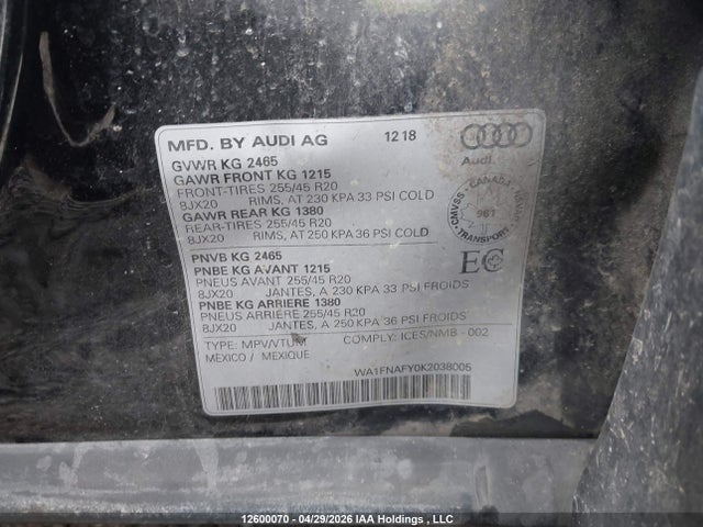 WA1FNAFY0K2038005 Audi Q5