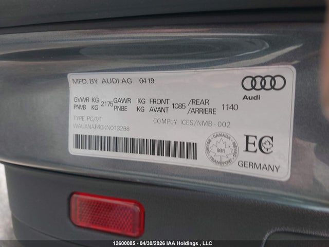 Aukcja sprzedaży 2019 Audi A4, vin: WAUANAF40KN013288, numer aukcji: 12600085
