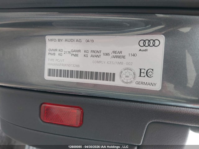 Aukcja sprzedaży 2019 Audi A4, vin: WAUANAF40KN013288, numer aukcji: 12600085
