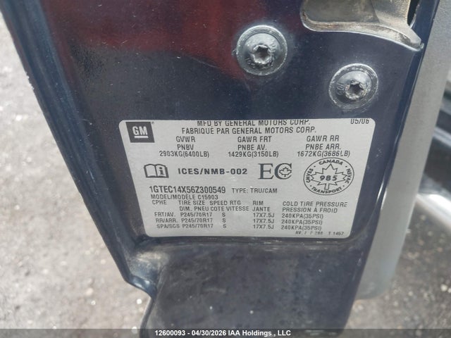 12600093 :رقم المزاد ، 1GTEC14X56Z300549 vin ، 2006 Gmc New Sierra C1500 مزاد بيع