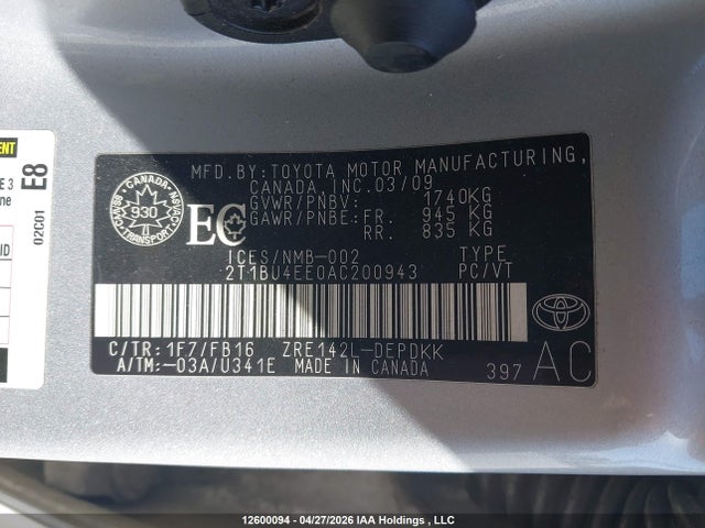 2010 Toyota Corolla S/le/xle მანქანა იყიდება აუქციონზე, vin: 2T1BU4EE0AC200943, აუქციონის ნომერი: 12600094