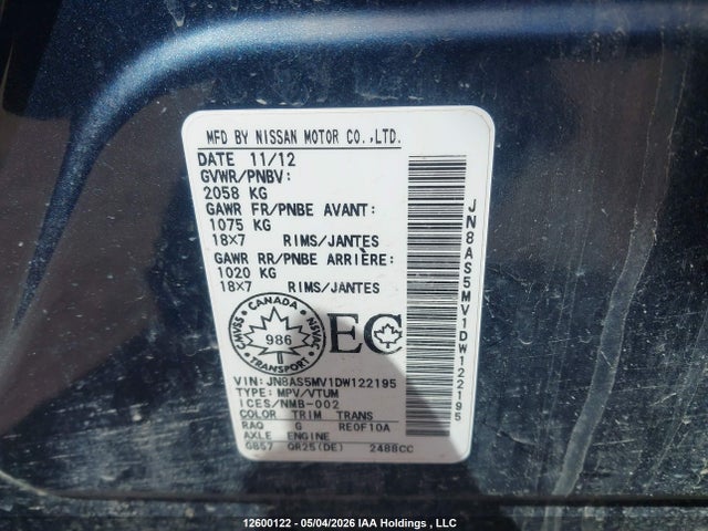 Продаж на аукціоні авто 2013 Nissan Rogue S/sv, vin: JN8AS5MV1DW122195, номер лоту: 12600122