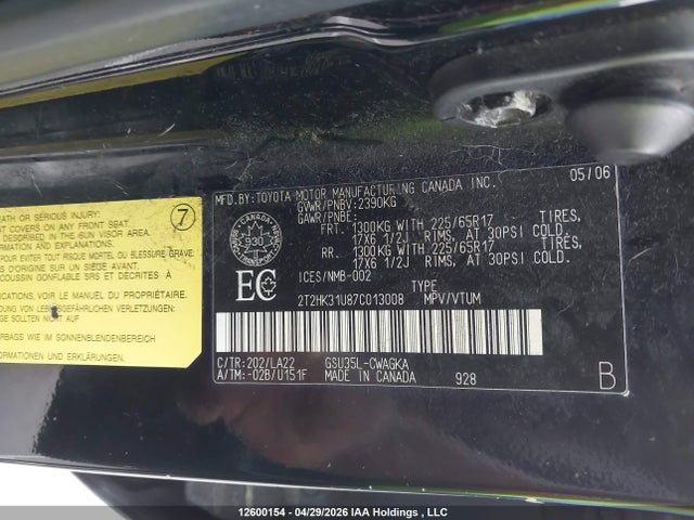 Продаж на аукціоні авто 2007 Lexus Rx 350, vin: 2T2HK31U87C013008, номер лоту: 12600154