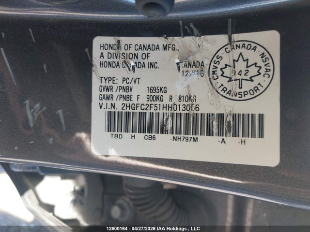 2HGFC2F51HH013056 Honda Civic Lx