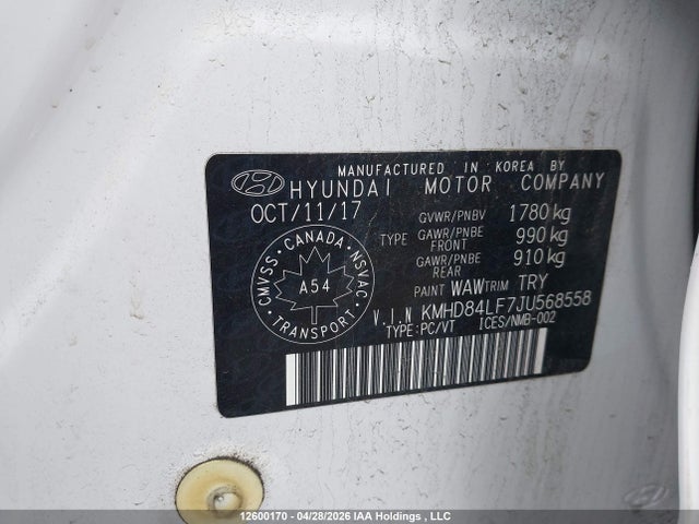 KMHD84LF7JU568558 Hyundai Elantra Gl Se
