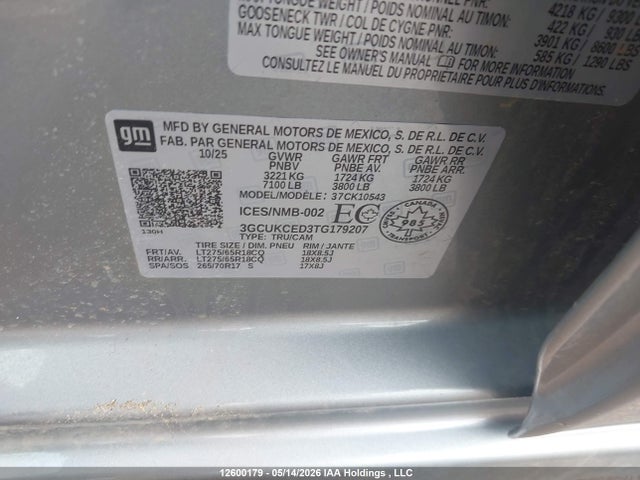 3GCUKCED3TG179207 Chevrolet Silverado 1500 4wd Custom Trail Boss