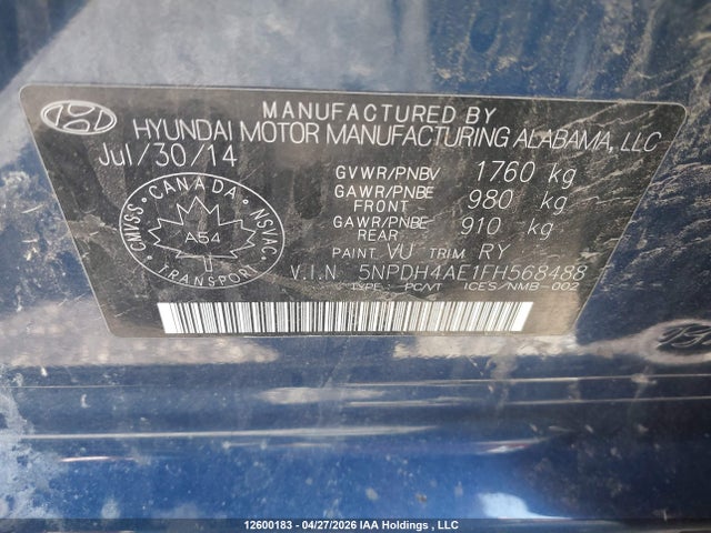 Продаж на аукціоні авто 2015 Hyundai Elantra Gl, vin: 5NPDH4AE1FH568488, номер лоту: 12600183
