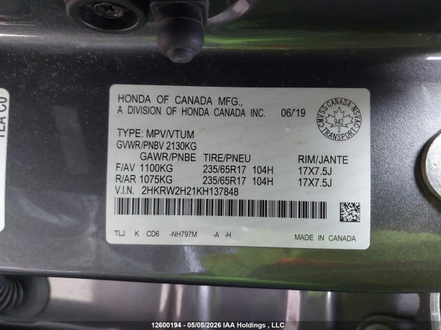 2HKRW2H21KH137848 Honda CR-V LX