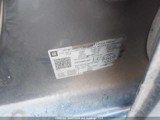 12600195 :رقم المزاد ، 2GTV2LEC3K1107460 vin ، 2019 Gmc Sierra Limited K1500 مزاد بيع