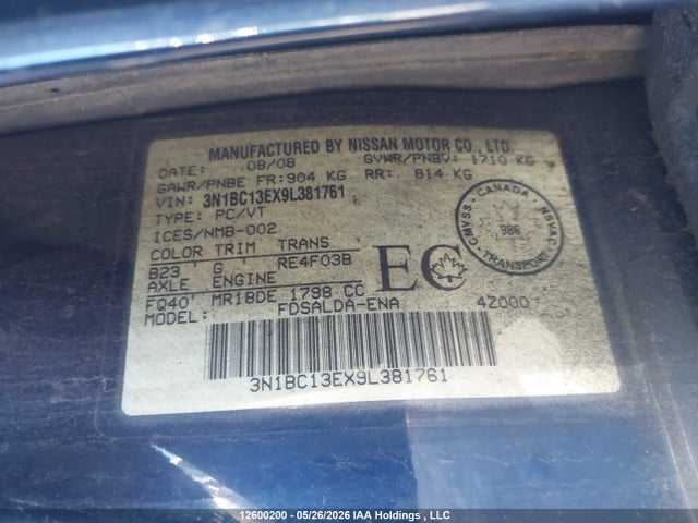 Продаж на аукціоні авто 2009 Nissan Versa, vin: 3N1BC13EX9L381761, номер лоту: 12600200