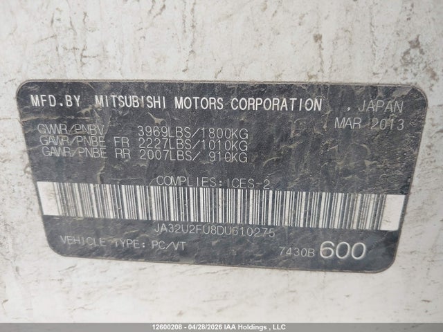 Продаж на аукціоні авто 2013 Mitsubishi Lancer Es/es Sport, vin: JA32U2FU8DU610275, номер лоту: 12600208