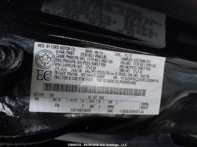 12600218 :رقم المزاد ، 1FADP5CUXEL520615 vin ، 2014 Ford C-max Premium مزاد بيع