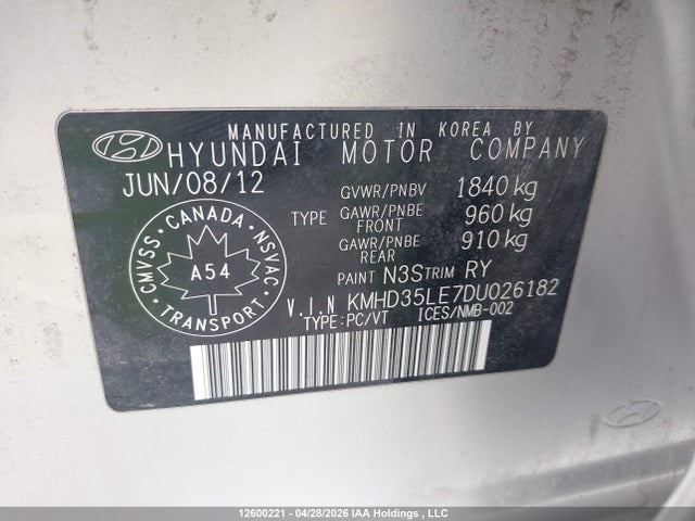 Aukcja sprzedaży 2013 Hyundai Elantra Gt, vin: KMHD35LE7DU026182, numer aukcji: 12600221