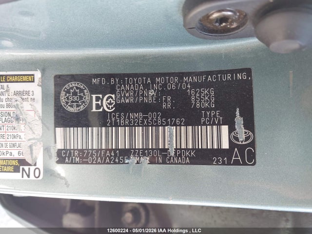 12600224 :رقم المزاد ، 2T1BR32EX5C851762 vin ، 2005 Toyota Corolla Ce/le/s مزاد بيع