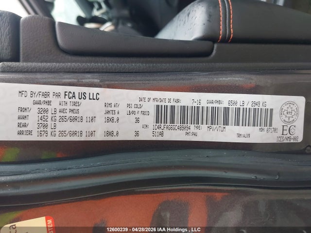 Продажа на аукционе авто 2016 Jeep Grand Cherokee Laredo, vin: 1C4RJFAG6GC489094, номер лота: 12600239