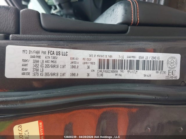 Продажа на аукционе авто 2016 Jeep Grand Cherokee Laredo, vin: 1C4RJFAG6GC489094, номер лота: 12600239