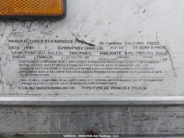 Продажа на аукционе авто 2022 Kaufman Trailers Remorque, vin: 5VGEN2026NL004128, номер лота: 12600242