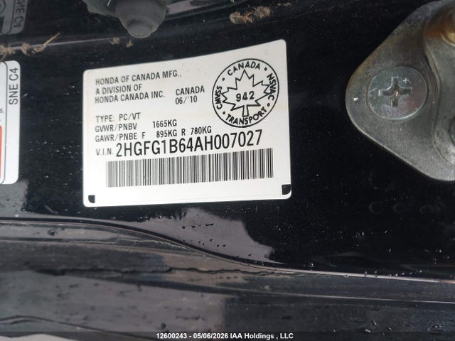 Продажа на аукционе авто 2010 Honda Civic Lx, vin: 2HGFG1B64AH007027, номер лота: 12600243