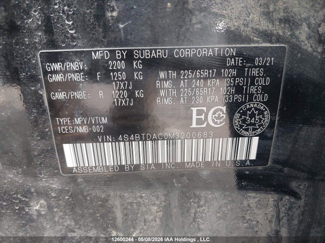 4S4BTDAC0M3200683 Subaru Outback Convenience