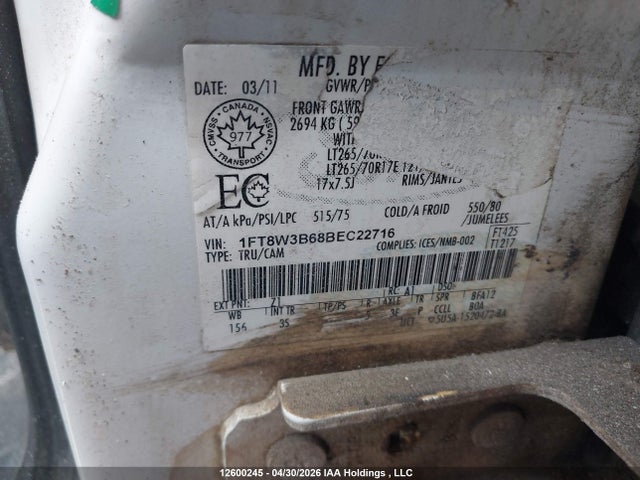 Продажа на аукционе авто 2011 Ford F350, vin: 1FT8W3B68BEC22716, номер лота: 12600245