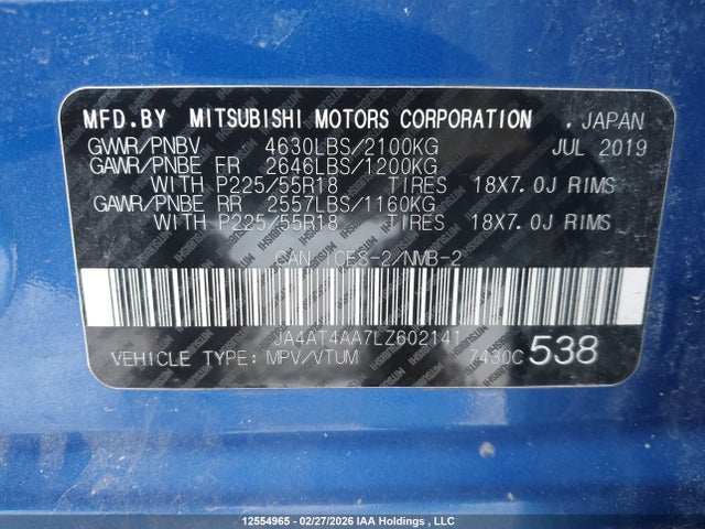 JA4AT4AA7LZ602141 Mitsubishi Eclipse Cross Gt/limited Edition/se