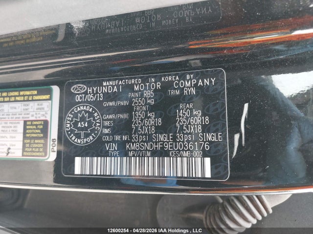KM8SNDHF9EU036176 Hyundai Santa Fe Xl Luxury