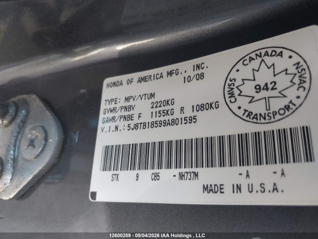 Продажа на аукционе авто 2009 Acura Rdx Technology, vin: 5J8TB18599A801595, номер лота: 12600259