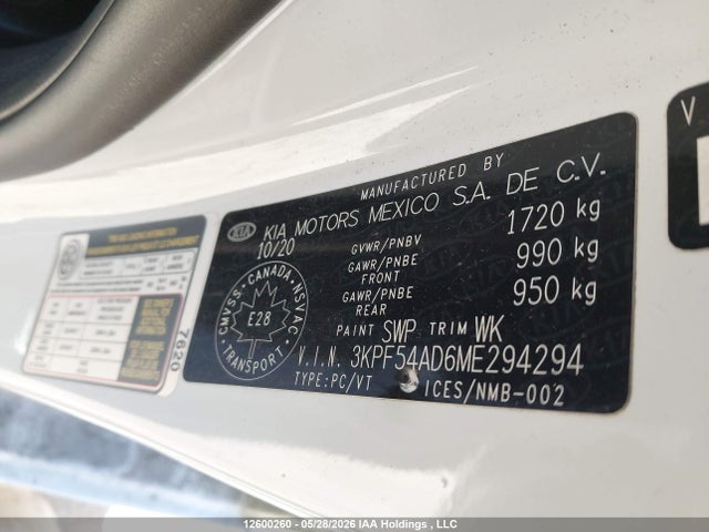 3KPF54AD6ME294294 KIA Forte