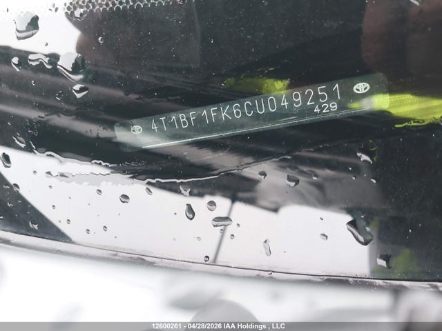 12600261 :رقم المزاد ، 4T1BF1FK6CU049251 vin ، 2012 Toyota Camry Se/le/xle مزاد بيع