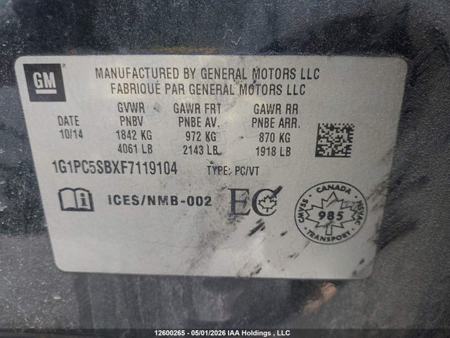 1G1PC5SBXF7119104 Chevrolet Cruze 1lt