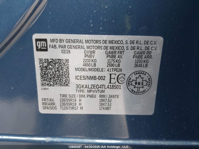 12600267 :رقم المزاد ، 3GKALZEG4TL418501 vin ، 2026 Gmc Terrain Denali Awd مزاد بيع