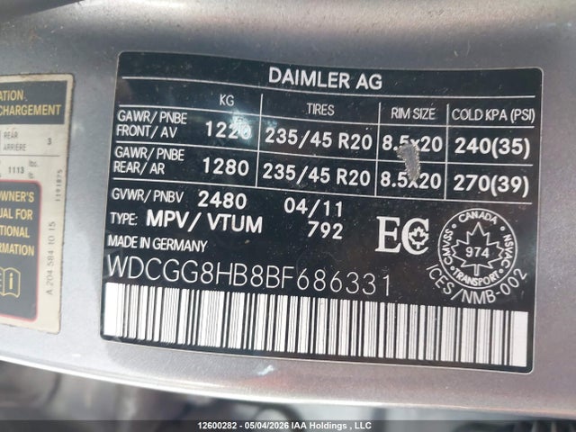 Aukcja sprzedaży 2011 Mercedes-benz Glk 350 4matic, vin: WDCGG8HB8BF686331, numer aukcji: 12600282