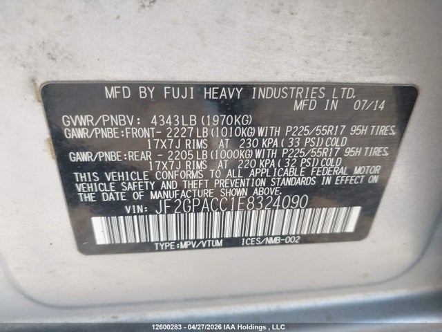 Aukcja sprzedaży 2014 Subaru Xv Crosstrek, vin: JF2GPACC1E8324090, numer aukcji: 12600283