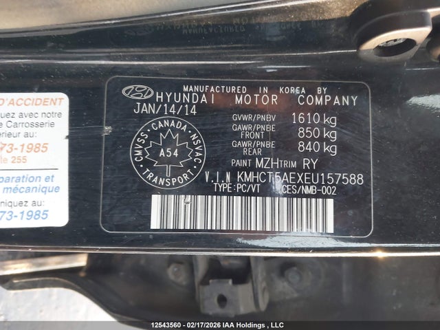 Продаж на аукціоні авто 2014 Hyundai Accent Gls/gs, vin: KMHCT5AEXEU157588, номер лоту: 12543560