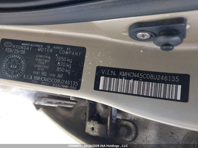 Продаж на аукціоні авто 2008 Hyundai Accent Gl/gls/l, vin: KMHCN45C08U246135, номер лоту: 12549651