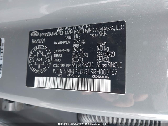 Продажа на аукционе авто 2024 Hyundai Santa Fe, vin: 5NMP4DGL3RH009167, номер лота: 12600302