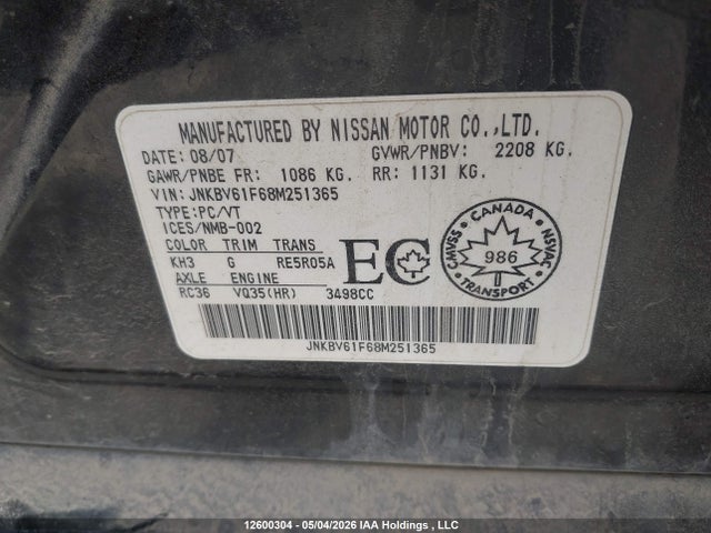 Продаж на аукціоні авто 2008 Infiniti G35, vin: JNKBV61F68M251365, номер лоту: 12600304