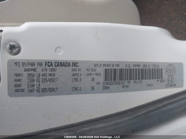 Продажа на аукционе авто 2016 Dodge Grand Caravan Crew, vin: 2C4RDGDG7GR381812, номер лота: 12600305