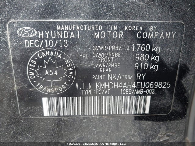 KMHDH4AH4EU069825 Hyundai Elantra Limited