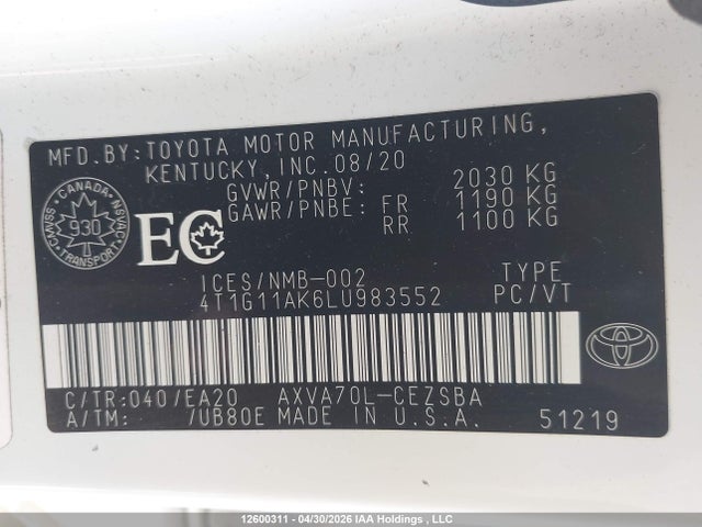 4T1G11AK6LU983552 Toyota Camry Se/se Night Shade