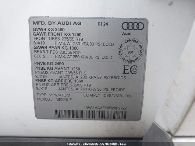 WA1AAAFY9R2063792 Audi Q5 Komfort 45