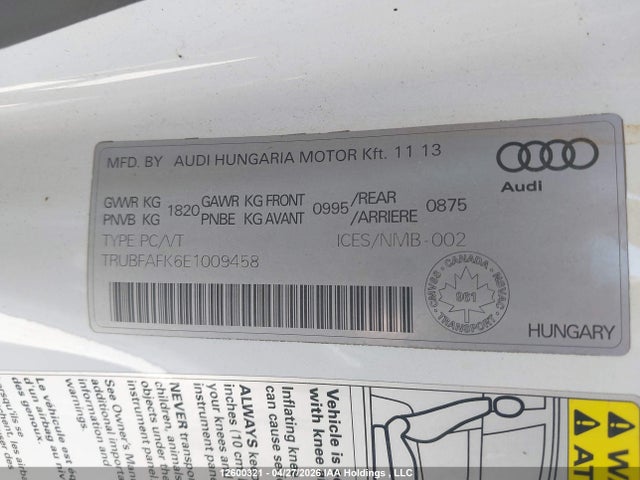 Aukcja sprzedaży 2014 Audi Tt 2.0t/2.0t S Line, vin: TRUBFAFK6E1009458, numer aukcji: 12600321