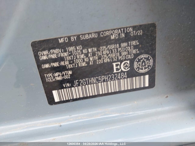 Aukcja sprzedaży 2023 Subaru Crosstrek, vin: JF2GTHNC5PH232484, numer aukcji: 12600354