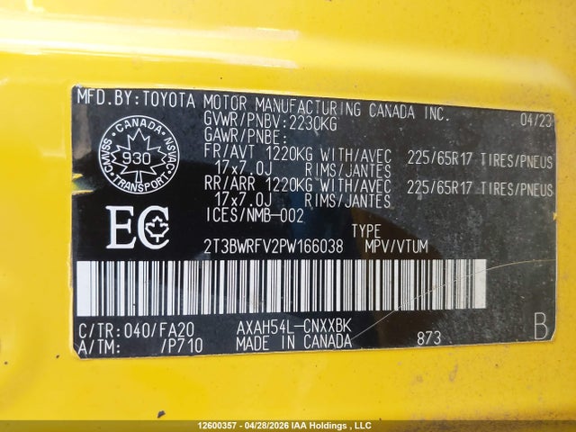 2T3BWRFV2PW166038 Toyota RAV4 LE