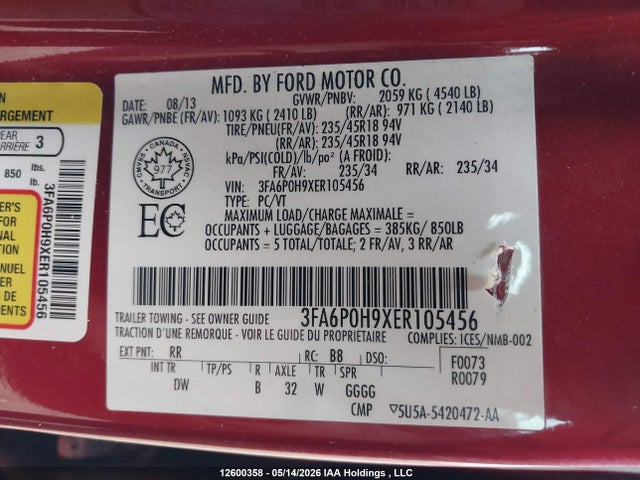 3FA6P0H9XER105456 Ford Fusion