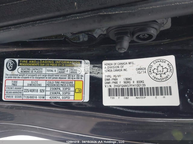 2HGFG4A57FH100139 Honda Civic Si Si