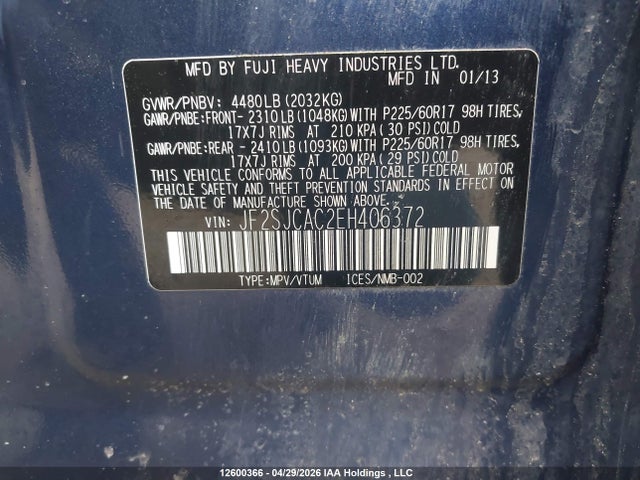 Продаж на аукціоні авто 2014 Subaru Forester, vin: JF2SJCAC2EH406372, номер лоту: 12600366