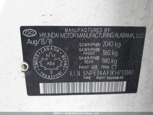 Продаж на аукціоні авто 2019 Hyundai Sonata Limited/sel/sport, vin: 5NPE34AF1KH731047, номер лоту: 12600373