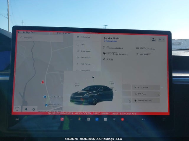 2022 Tesla Model S მანქანა იყიდება აუქციონზე, vin: 5YJSA1E5XNF485529, აუქციონის ნომერი: 12600378