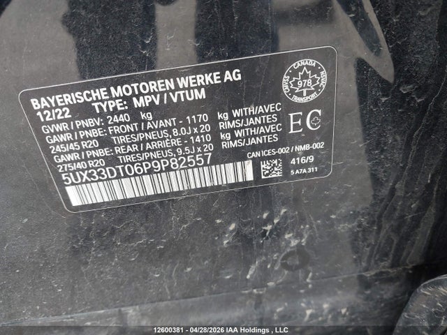 12600381 :رقم المزاد ، 5UX33DT06P9P82557 vin ، 2023 Bmw X4 Xdrive30i مزاد بيع